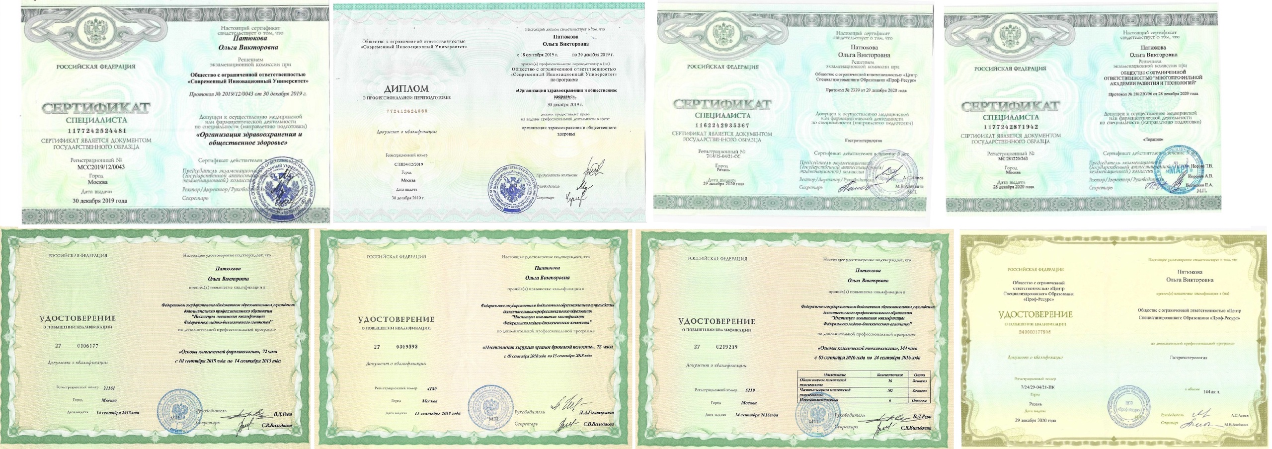 Сертификаты: